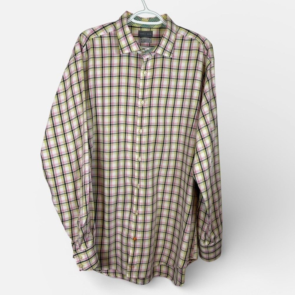 Thomas‎ Dean Men's XXL Long Sleeve Button Up Shirt Plaid Cotton Shirt